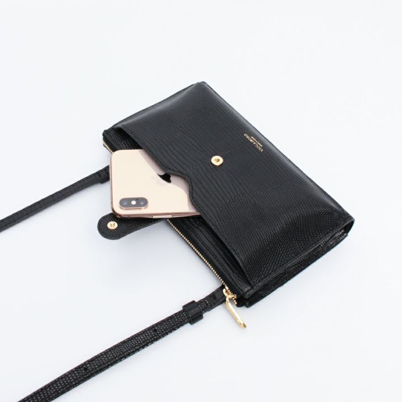 VIOLAd'ORO(ヴィオラドーロ) リザード型押しレザー 横型スマートフォンポシェット V-1326