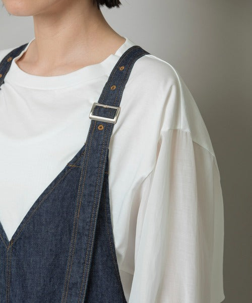 【10/18インスタライブ商品】MUNICH(ミューニック) 6.5ozスラブデニムフレアサロペット MN242N14