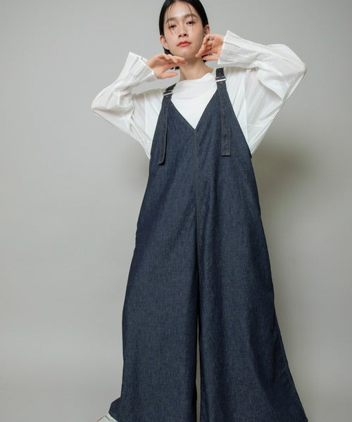 【10/18インスタライブ商品】MUNICH(ミューニック) 6.5ozスラブデニムフレアサロペット MN242N14