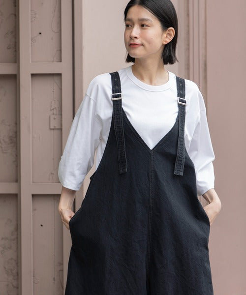 【10/18インスタライブ商品】MUNICH(ミューニック) 6.5ozスラブデニムフレアサロペット MN242N14
