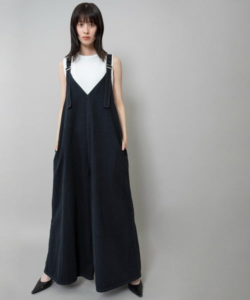 【10/18インスタライブ商品】MUNICH(ミューニック) 6.5ozスラブデニムフレアサロペット MN242N14