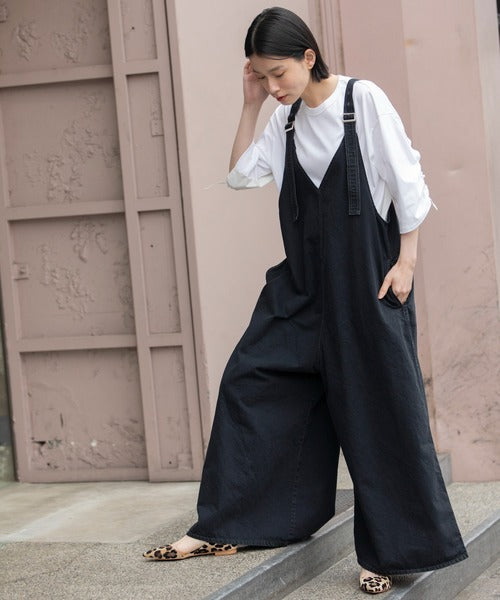 【10/18インスタライブ商品】MUNICH(ミューニック) 6.5ozスラブデニムフレアサロペット MN242N14