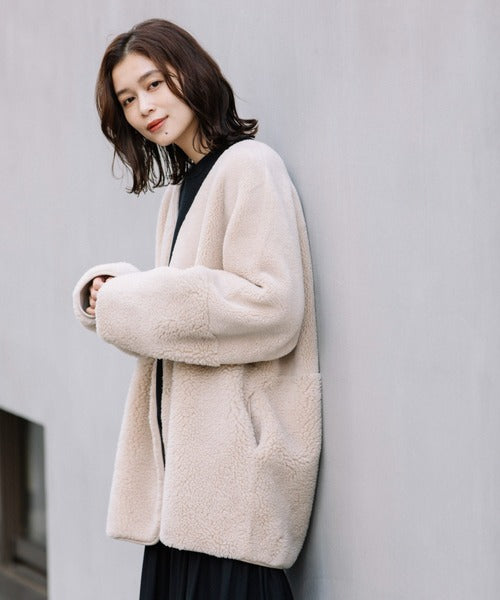 【10/18インスタライブ商品】MUNICH(ミューニック) ウールシープボアムートンリバーシブルノーカラーコート MN252C56