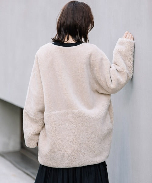 【10/18インスタライブ商品】MUNICH(ミューニック) ウールシープボアムートンリバーシブルノーカラーコート MN252C56