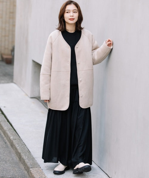 【10/18インスタライブ商品】MUNICH(ミューニック) ウールシープボアムートンリバーシブルノーカラーコート MN252C56