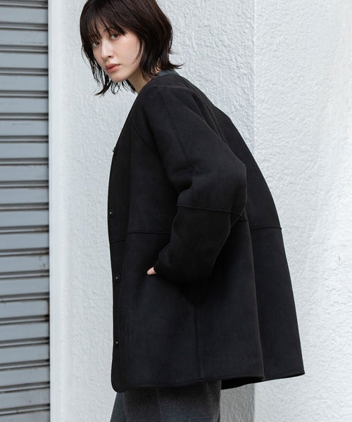 【10/18インスタライブ商品】MUNICH(ミューニック) ウールシープボアムートンリバーシブルノーカラーコート MN252C56