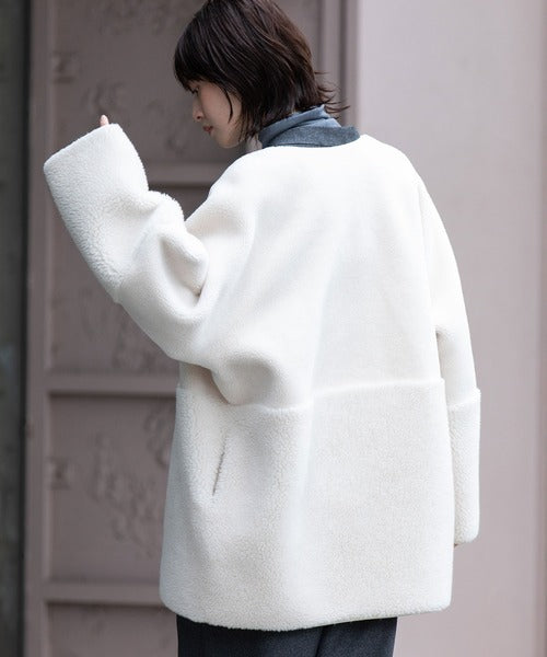 【10/18インスタライブ商品】MUNICH(ミューニック) ウールシープボアムートンリバーシブルノーカラーコート MN252C56