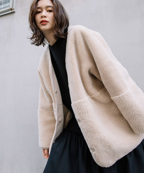 【10/18インスタライブ商品】MUNICH(ミューニック) ウールシープボアムートンリバーシブルノーカラーコート MN252C56
