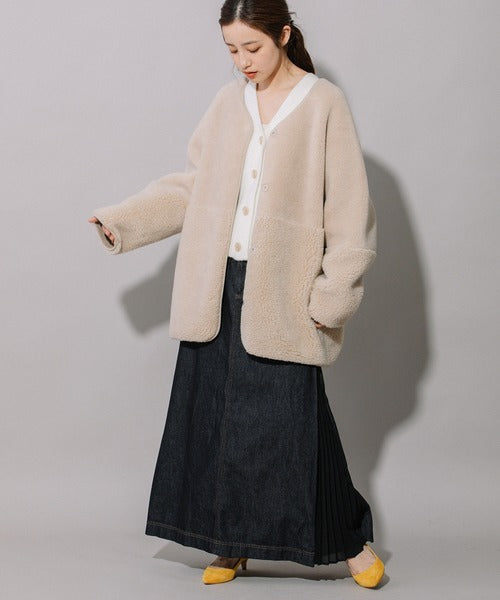 【10/18インスタライブ商品】MUNICH(ミューニック) ウールシープボアムートンリバーシブルノーカラーコート MN252C56