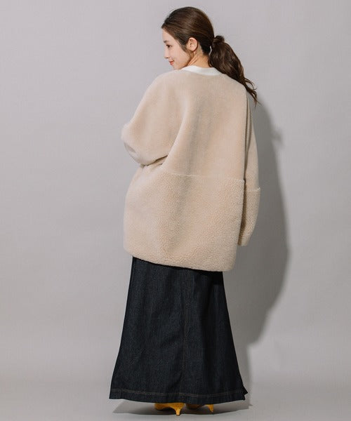 【10/18インスタライブ商品】MUNICH(ミューニック) ウールシープボアムートンリバーシブルノーカラーコート MN252C56