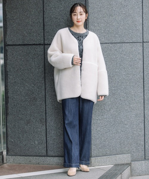 【10/18インスタライブ商品】MUNICH(ミューニック) ウールシープボアムートンリバーシブルノーカラーコート MN252C56