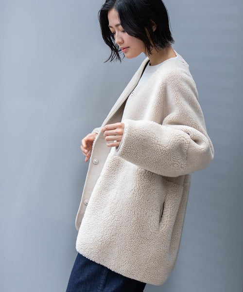 【10/18インスタライブ商品】MUNICH(ミューニック) ウールシープボアムートンリバーシブルノーカラーコート MN252C56