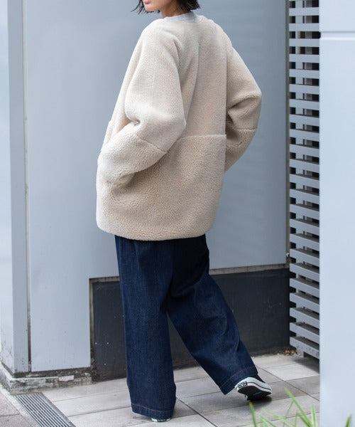 【10/18インスタライブ商品】MUNICH(ミューニック) ウールシープボアムートンリバーシブルノーカラーコート MN252C56