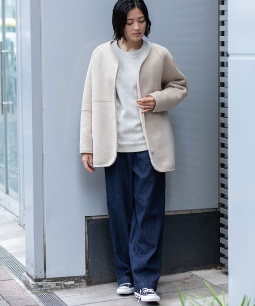 【10/18インスタライブ商品】MUNICH(ミューニック) ウールシープボアムートンリバーシブルノーカラーコート MN252C56