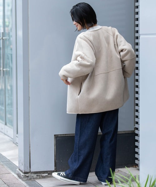 【10/18インスタライブ商品】MUNICH(ミューニック) ウールシープボアムートンリバーシブルノーカラーコート MN252C56