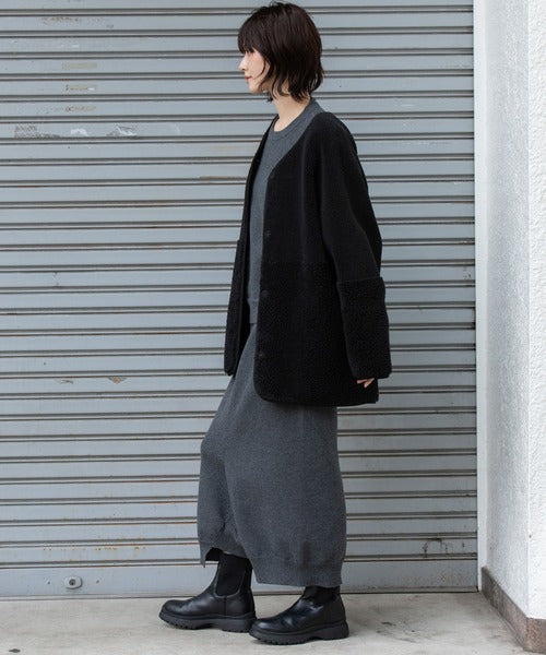 【10/18インスタライブ商品】MUNICH(ミューニック) ウールシープボアムートンリバーシブルノーカラーコート MN252C56