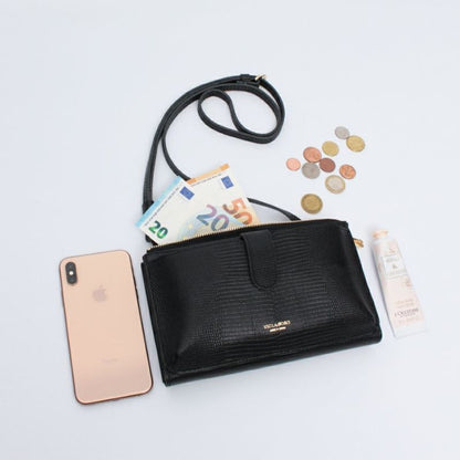 VIOLAd'ORO(ヴィオラドーロ) リザード型押しレザー 横型スマートフォンポシェット V-1326