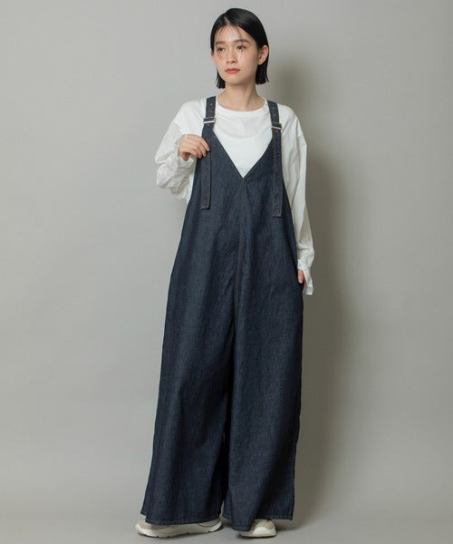 【10/18インスタライブ商品】MUNICH(ミューニック) 6.5ozスラブデニムフレアサロペット MN242N14
