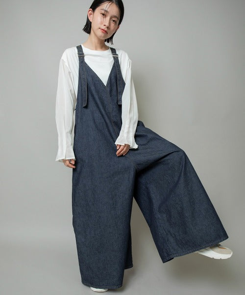 【10/18インスタライブ商品】MUNICH(ミューニック) 6.5ozスラブデニムフレアサロペット MN242N14