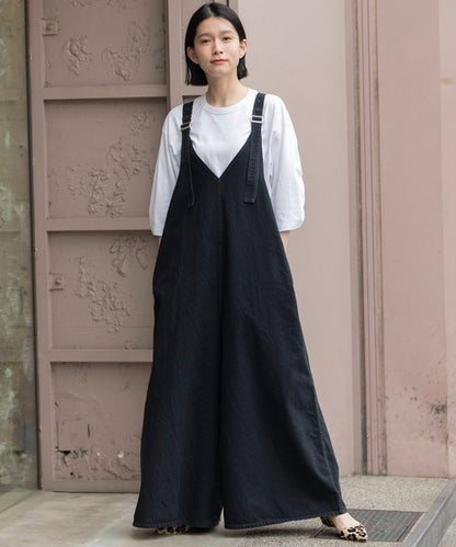 【10/18インスタライブ商品】MUNICH(ミューニック) 6.5ozスラブデニムフレアサロペット MN242N14