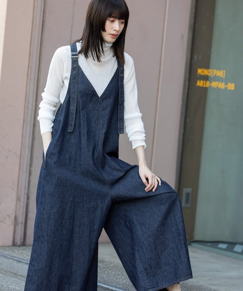 【10/18インスタライブ商品】MUNICH(ミューニック) 6.5ozスラブデニムフレアサロペット MN242N14