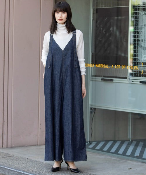 【10/18インスタライブ商品】MUNICH(ミューニック) 6.5ozスラブデニムフレアサロペット MN242N14