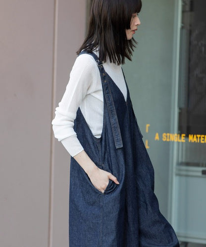 【10/18インスタライブ商品】MUNICH(ミューニック) 6.5ozスラブデニムフレアサロペット MN242N14