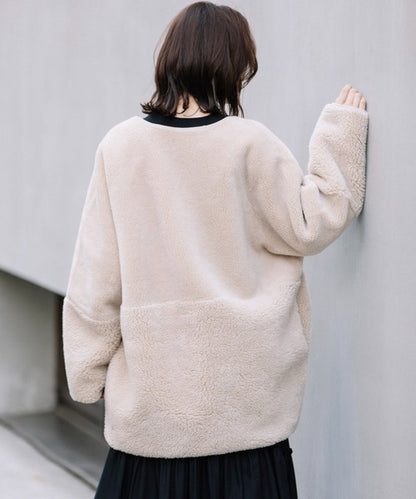 【10/18インスタライブ商品】MUNICH(ミューニック)　ウールシープボアムートンリバーシブルノーカラーコート　MN252C56