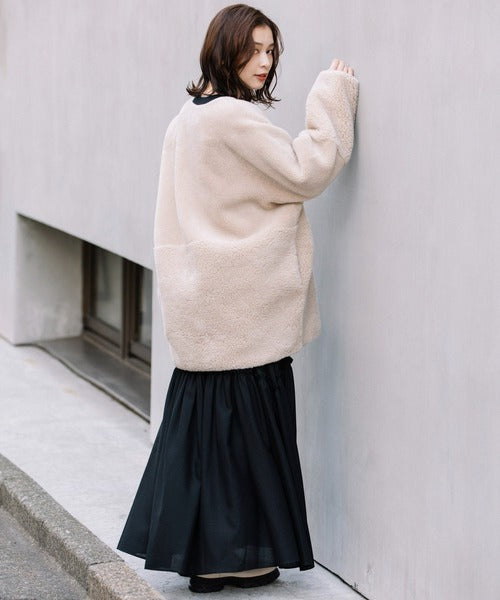 【10/18インスタライブ商品】MUNICH(ミューニック)　ウールシープボアムートンリバーシブルノーカラーコート　MN252C56