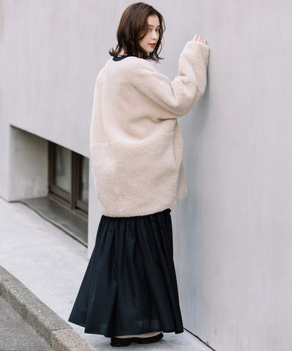 【10/18インスタライブ商品】MUNICH(ミューニック)　ウールシープボアムートンリバーシブルノーカラーコート　MN252C56
