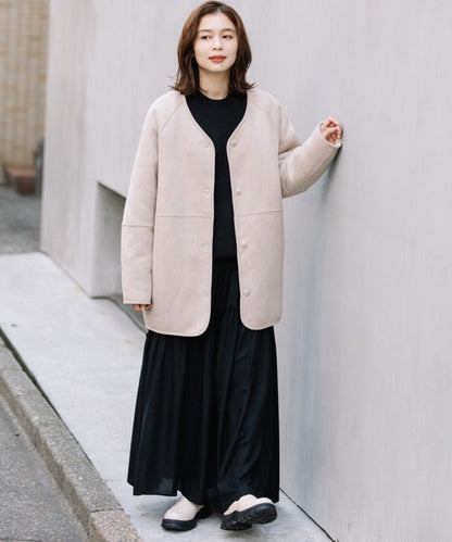 【10/18インスタライブ商品】MUNICH(ミューニック)　ウールシープボアムートンリバーシブルノーカラーコート　MN252C56