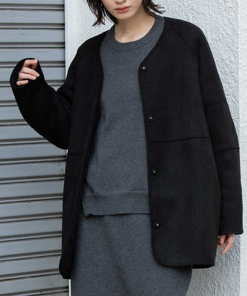【10/18インスタライブ商品】MUNICH(ミューニック)　ウールシープボアムートンリバーシブルノーカラーコート　MN252C56