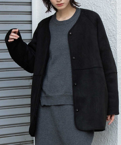 【10/18インスタライブ商品】MUNICH(ミューニック)　ウールシープボアムートンリバーシブルノーカラーコート　MN252C56