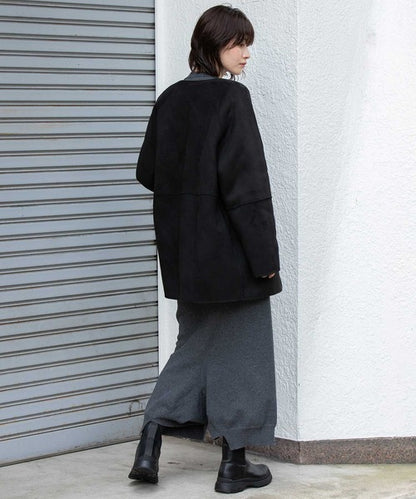 【10/18インスタライブ商品】MUNICH(ミューニック)　ウールシープボアムートンリバーシブルノーカラーコート　MN252C56