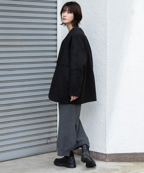 【10/18インスタライブ商品】MUNICH(ミューニック)　ウールシープボアムートンリバーシブルノーカラーコート　MN252C56