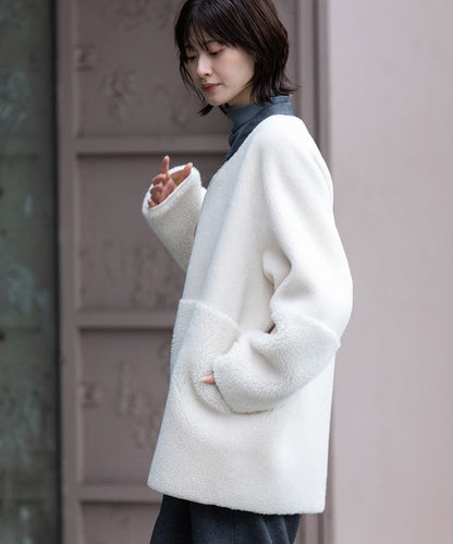 【10/18インスタライブ商品】MUNICH(ミューニック)　ウールシープボアムートンリバーシブルノーカラーコート　MN252C56