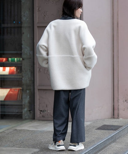 【10/18インスタライブ商品】MUNICH(ミューニック)　ウールシープボアムートンリバーシブルノーカラーコート　MN252C56