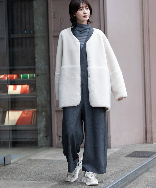 【10/18インスタライブ商品】MUNICH(ミューニック)　ウールシープボアムートンリバーシブルノーカラーコート　MN252C56