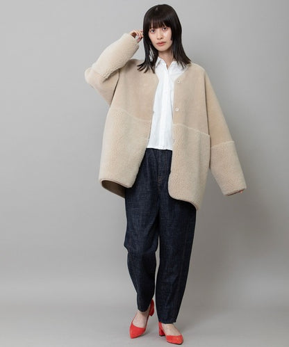 【10/18インスタライブ商品】MUNICH(ミューニック)　ウールシープボアムートンリバーシブルノーカラーコート　MN252C56