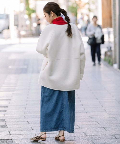 【10/18インスタライブ商品】MUNICH(ミューニック)　ウールシープボアムートンリバーシブルノーカラーコート　MN252C56
