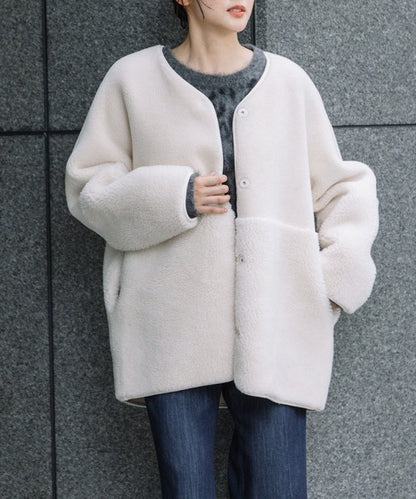 【10/18インスタライブ商品】MUNICH(ミューニック)　ウールシープボアムートンリバーシブルノーカラーコート　MN252C56