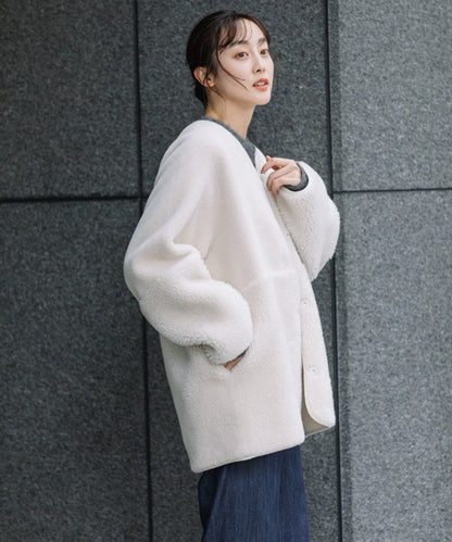 【10/18インスタライブ商品】MUNICH(ミューニック)　ウールシープボアムートンリバーシブルノーカラーコート　MN252C56