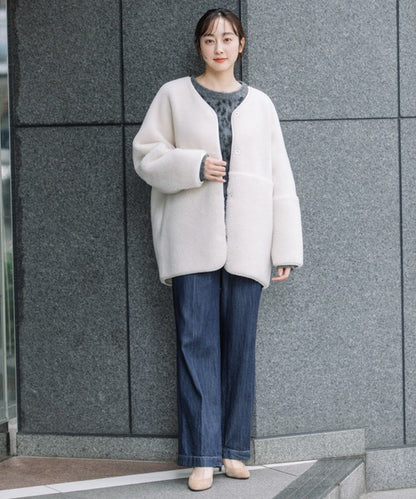 【10/18インスタライブ商品】MUNICH(ミューニック)　ウールシープボアムートンリバーシブルノーカラーコート　MN252C56