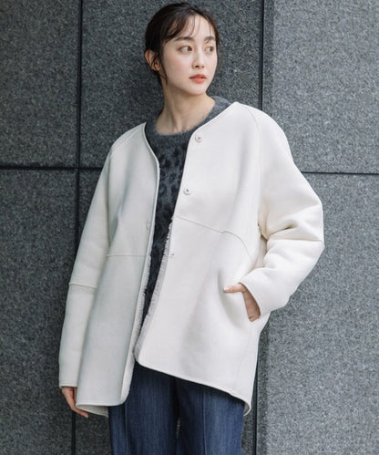 【10/18インスタライブ商品】MUNICH(ミューニック)　ウールシープボアムートンリバーシブルノーカラーコート　MN252C56