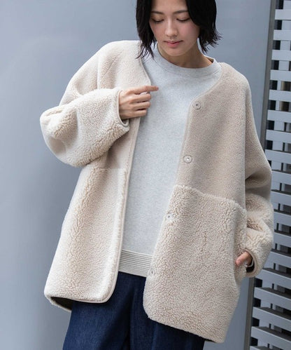 【10/18インスタライブ商品】MUNICH(ミューニック)　ウールシープボアムートンリバーシブルノーカラーコート　MN252C56