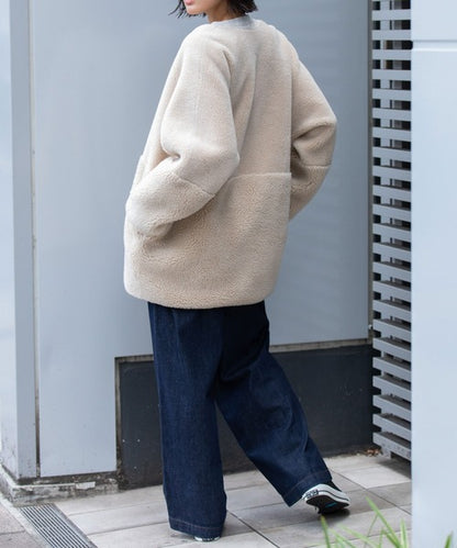 【10/18インスタライブ商品】MUNICH(ミューニック)　ウールシープボアムートンリバーシブルノーカラーコート　MN252C56