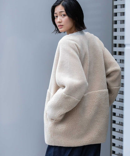 【10/18インスタライブ商品】MUNICH(ミューニック)　ウールシープボアムートンリバーシブルノーカラーコート　MN252C56