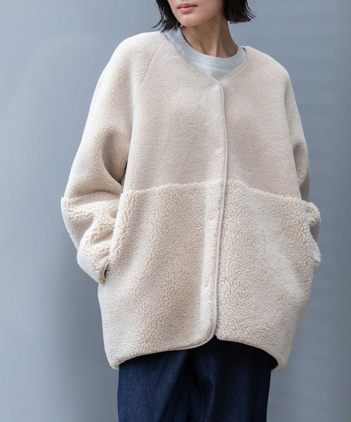 【10/18インスタライブ商品】MUNICH(ミューニック)　ウールシープボアムートンリバーシブルノーカラーコート　MN252C56