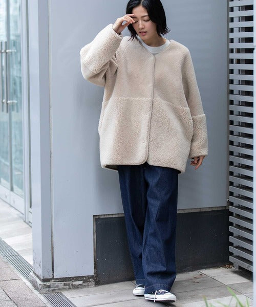 【10/18インスタライブ商品】MUNICH(ミューニック)　ウールシープボアムートンリバーシブルノーカラーコート　MN252C56