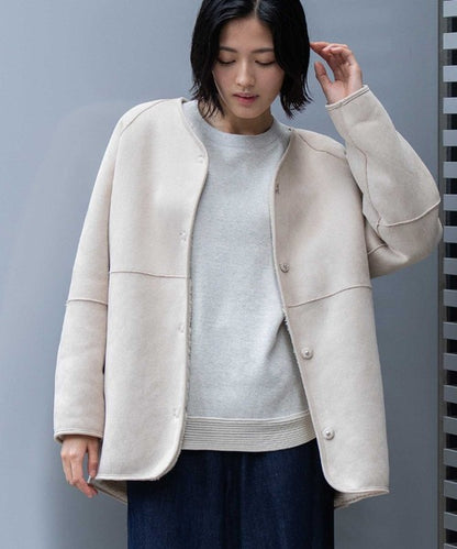 【10/18インスタライブ商品】MUNICH(ミューニック)　ウールシープボアムートンリバーシブルノーカラーコート　MN252C56